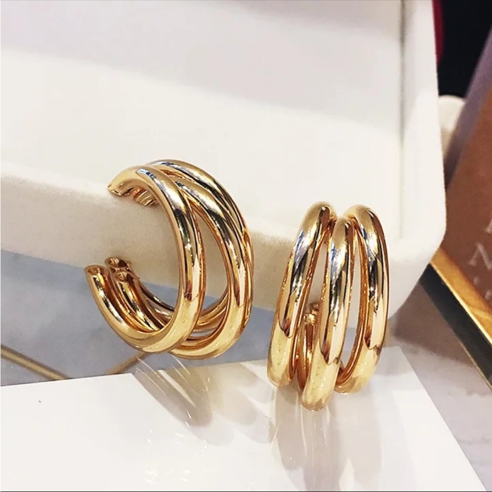 Ella Glam Gold Triple Hoop Earrings – New in Pouch
